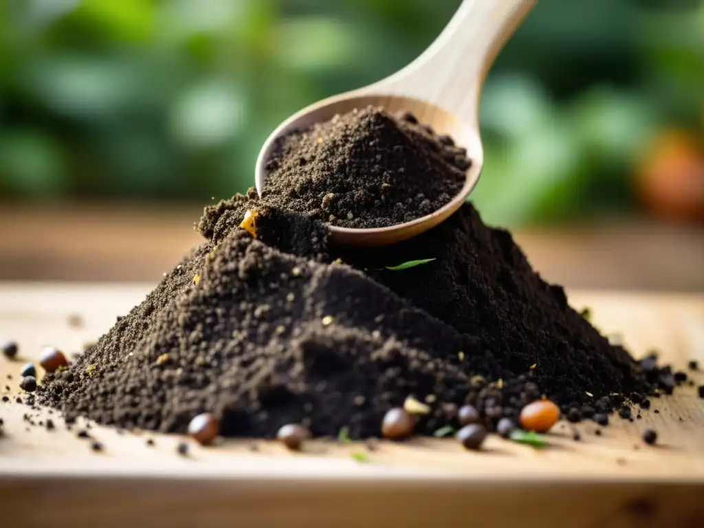 Activador de compost casero: mezcla natural para fertilizar Activador compostaje casero natural: Ingredientes orgánicos se mezclan en una imagen detallada y evocadora de la sostenibilidad