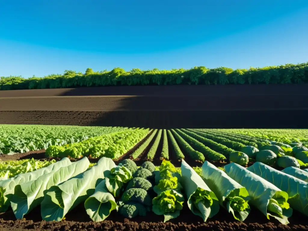 Producción de alimentos orgánicos: Campo radiante con cultivos y compostaje vital