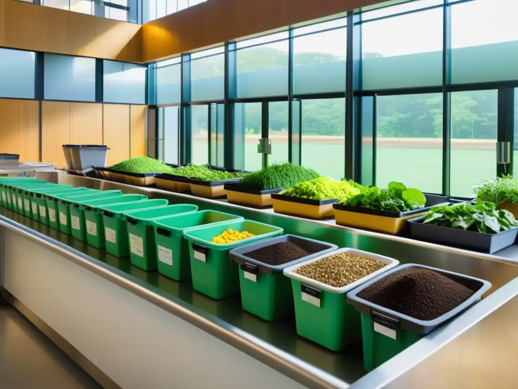 Un ambiente cálido y acogedor en la cafetería de un hospital, donde se implementan estrategias de compostaje