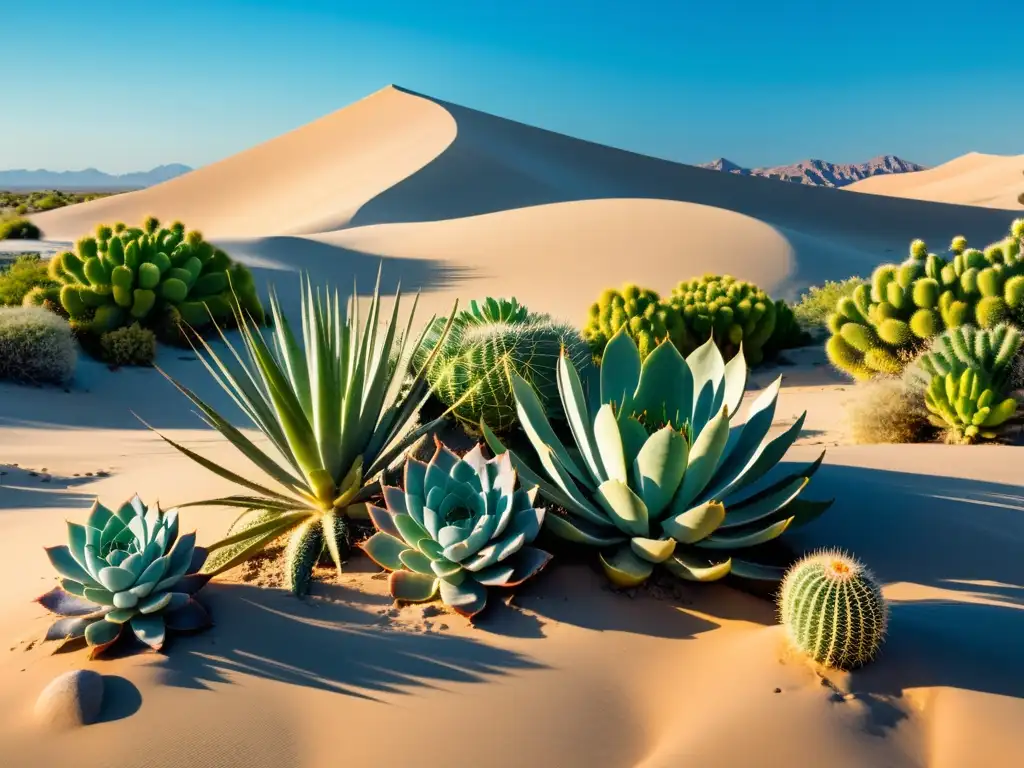 Armonía en jardinería orgánica en climas extremos: oasis de cactus y suculentas en desierto dorado