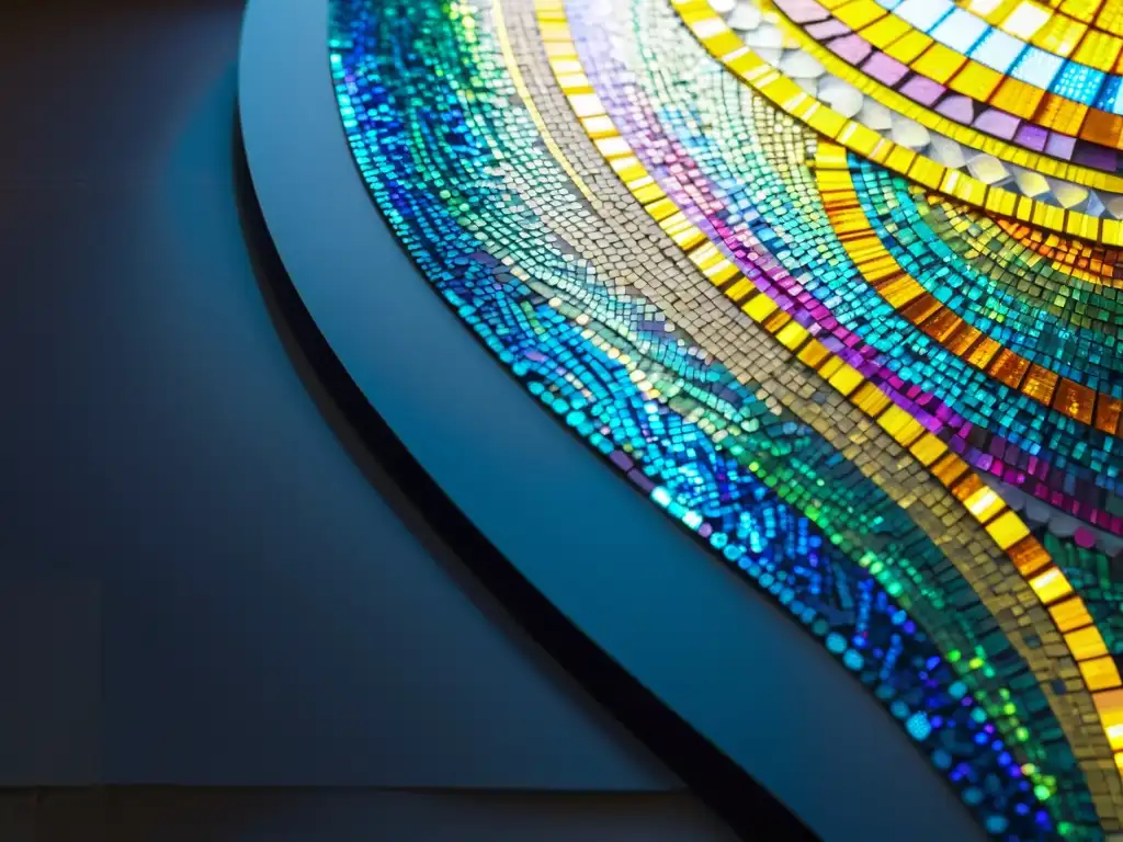 Arte con CDs y DVDs reciclados: Mosaico detallado y colorido, reflejos brillantes, creatividad y sostenibilidad en una obra de arte única