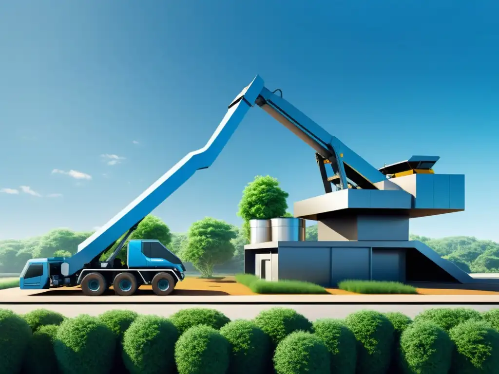 Planta de reciclaje futurista: tecnología y naturaleza en armonía Avance tecnológico en la reducción de residuos con materiales inteligentes