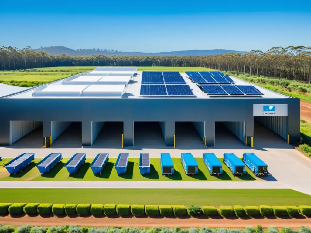 Un avanzado centro de reciclaje en Australia, rodeado de naturaleza exuberante y tecnología moderna