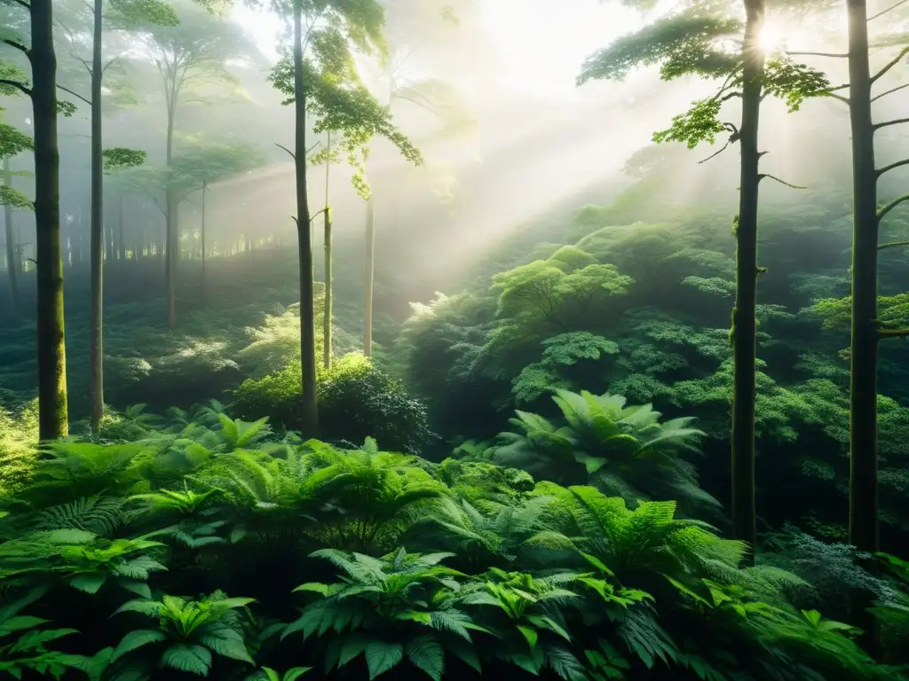 Ayudas gubernamentales para emprendimientos ecológicos en un bosque sereno y exuberante, con detalles delicados e atmósfera tranquila y armoniosa