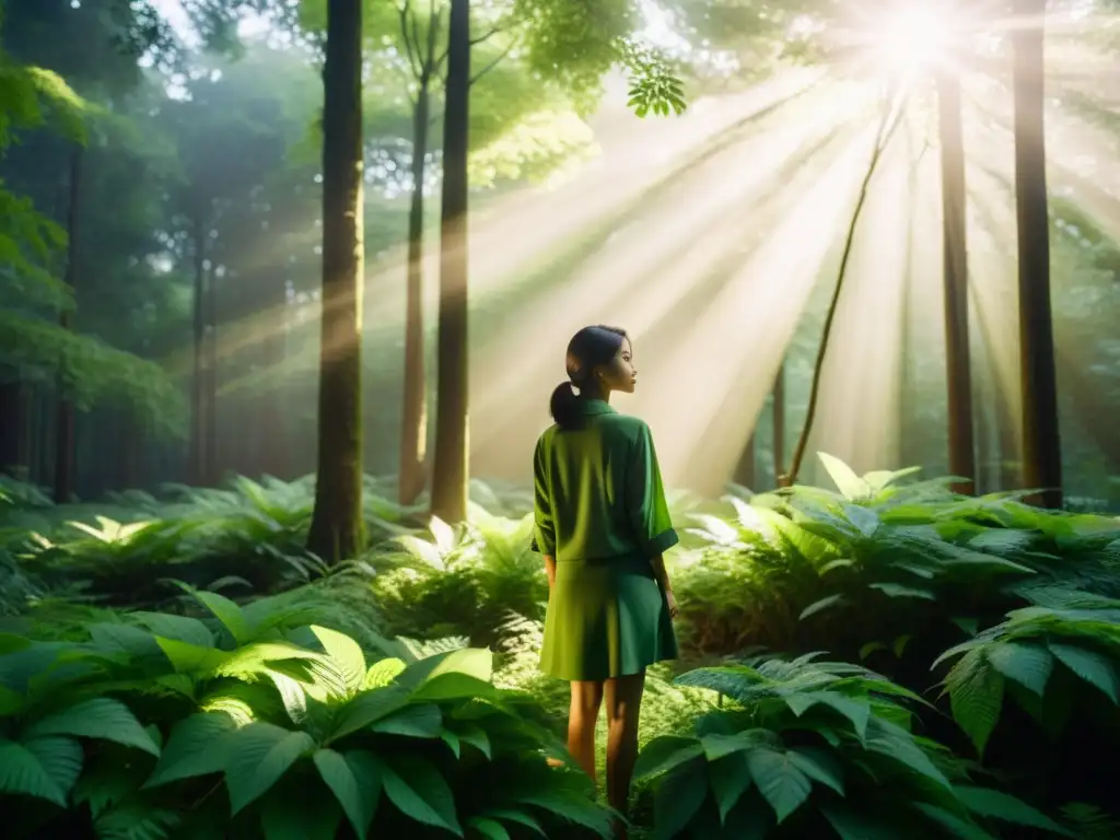 Un bosque exuberante bañado por la luz del sol, en armonía con la naturaleza