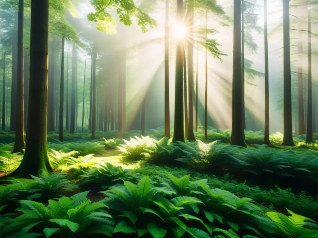 Un bosque exuberante bañado por la luz del sol, proyectando sombras en el suelo