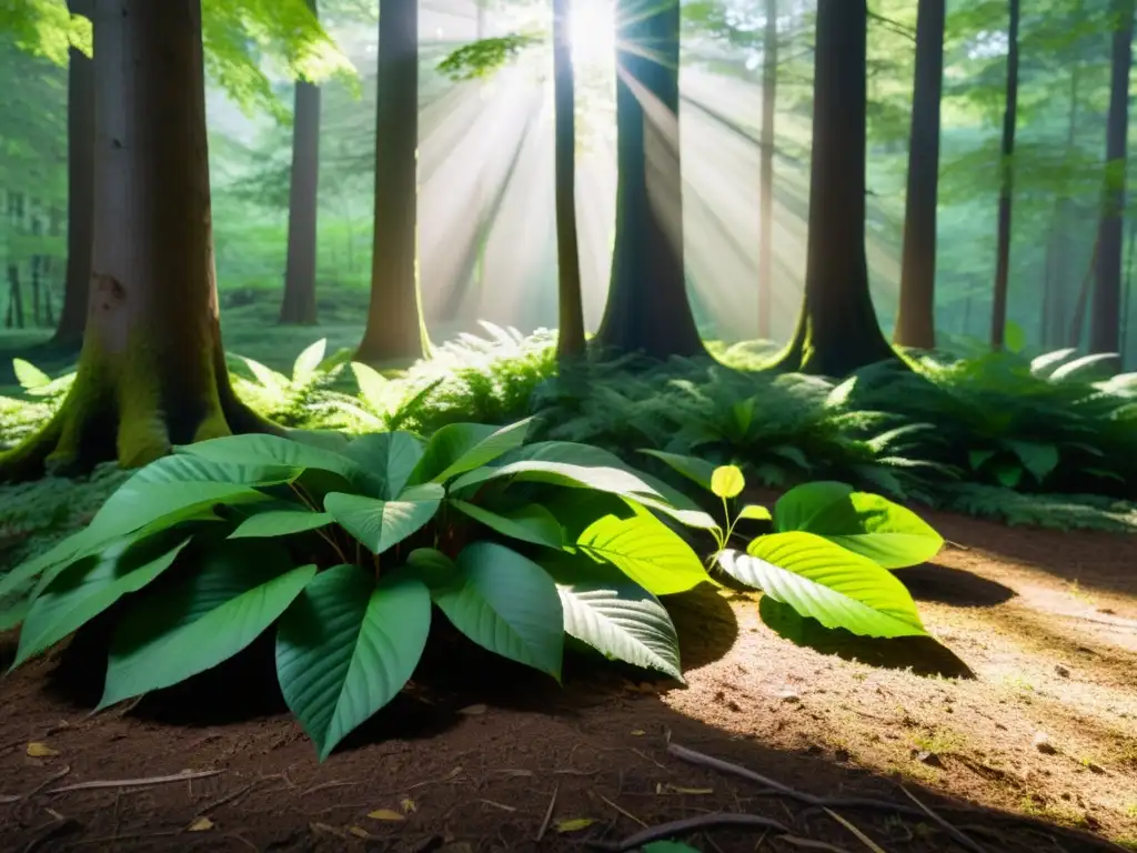 Un bosque exuberante bañado por la luz del sol, proyectando sombras en el suelo