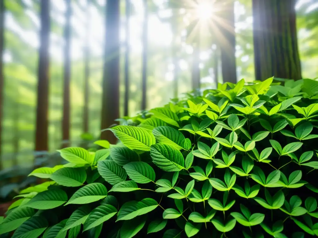 Un bosque exuberante bañado por la luz del sol, destacando la belleza natural