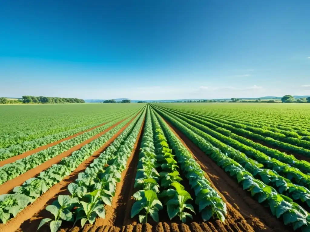 Un campo de cultivo exuberante bajo el cielo azul, evocando el potencial de los biofertilizantes a partir de compostaje para la productividad agrícola