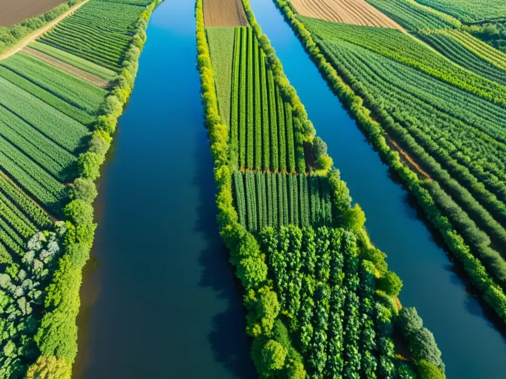 Un campo de cultivos exuberante con filas ordenadas