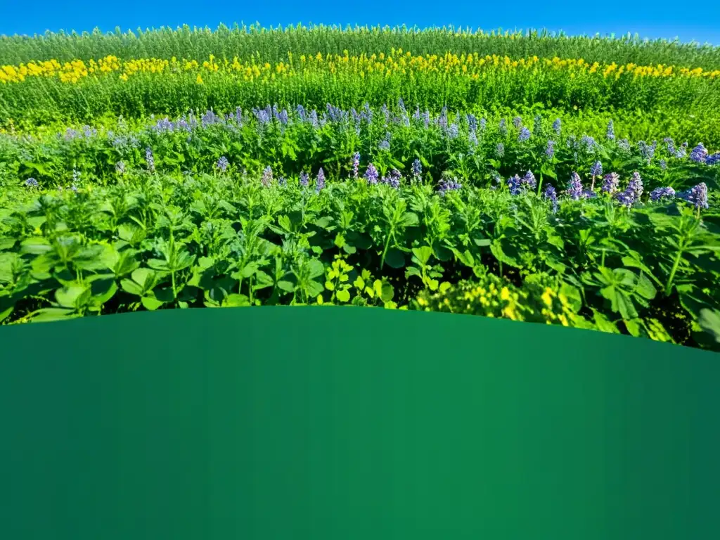 Un campo exuberante de cultivos verdes bajo el cielo azul