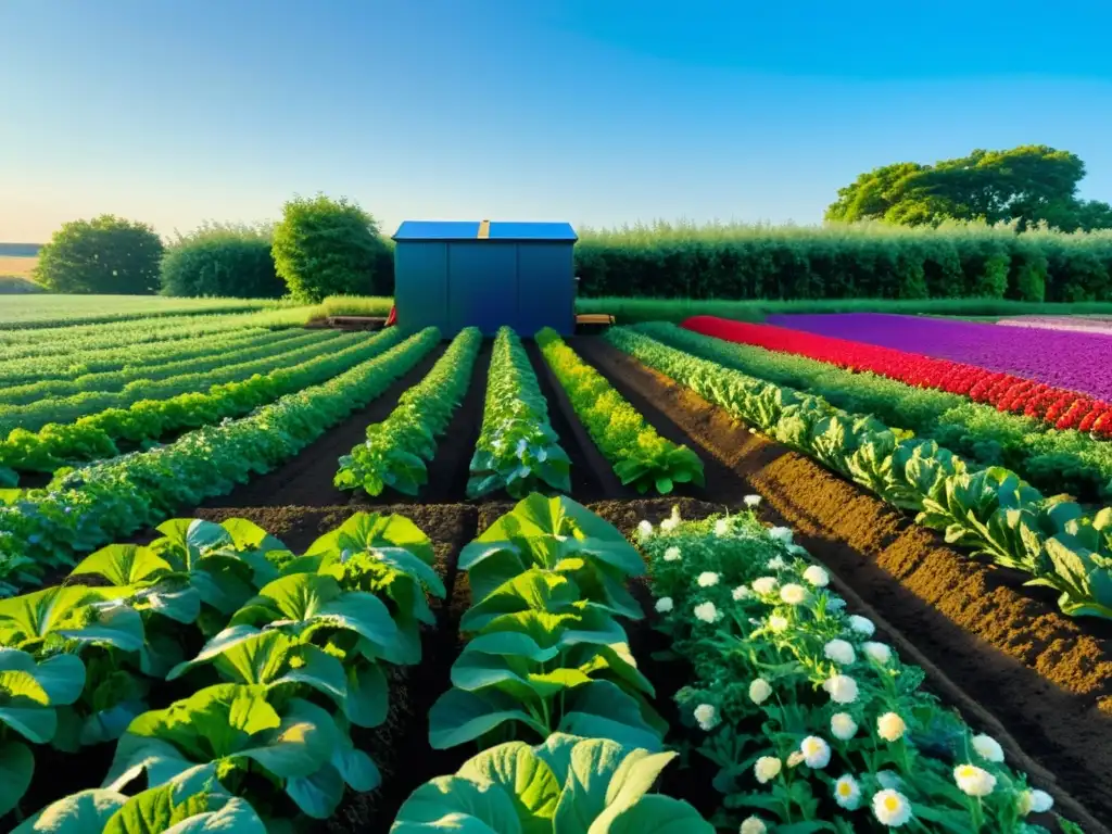 Campo exuberante y fértil con cultivos verdes bajo el cielo azul