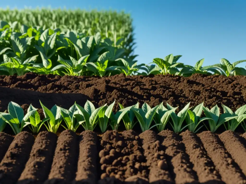 Un campo verde con cultivos vibrantes bajo un cielo azul