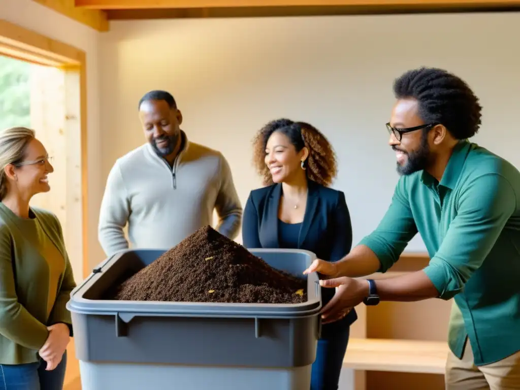 Capacitación en compostaje para emprendedores sostenibles: Emprendedores aprenden técnicas de compostaje en un ambiente inspirador y sostenible