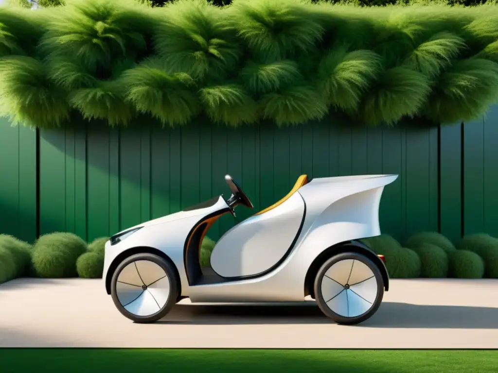 Una carretilla ecológica para residuos, con diseño sostenible, en un entorno moderno y natural