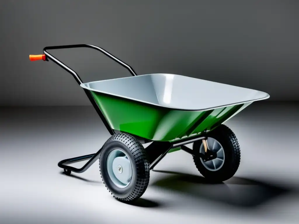 Una carretilla ecológica para residuos, moderna y eficiente, con diseño ecoamigable, paneles solares y operación con batería
