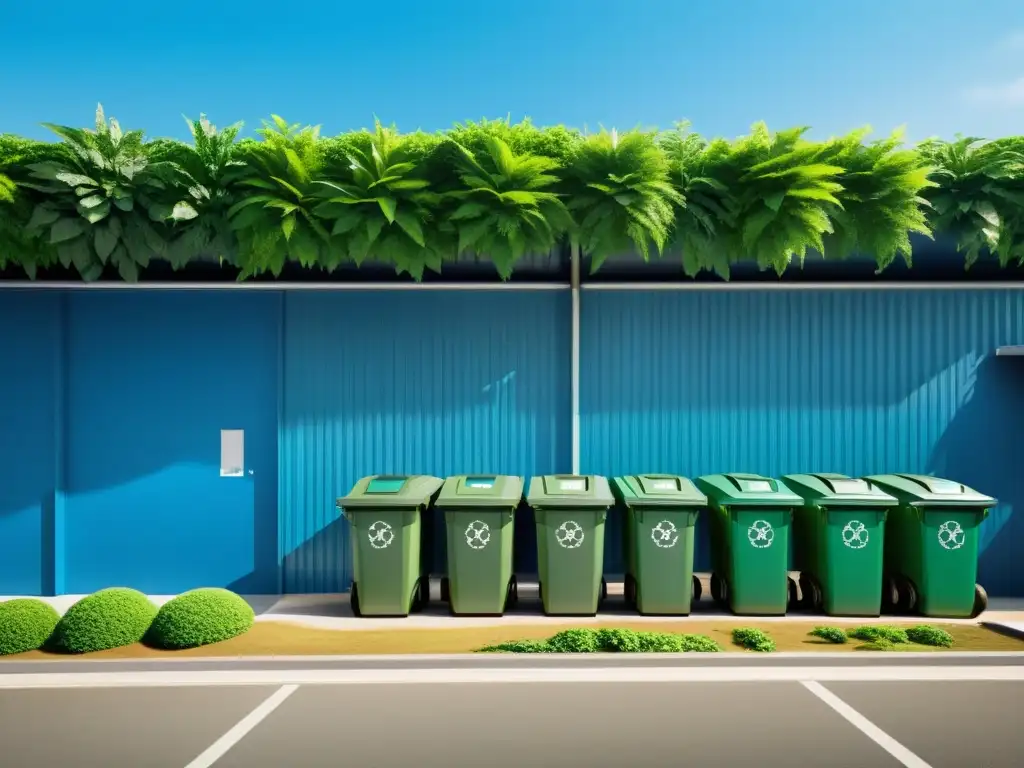 Centro de reciclaje en Japón: armonía eco-friendly Un centro de reciclaje en Japón con contenedores ordenados y paisaje natural relajante