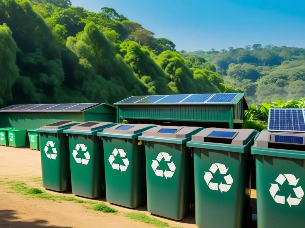 Un centro de reciclaje con contenedores ordenados y señalización clara