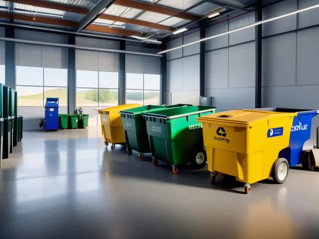 Centro de reciclaje moderno y eficiente con maquinaria y trabajadores expertos, fomentando normativas para abrir franquicia reciclaje