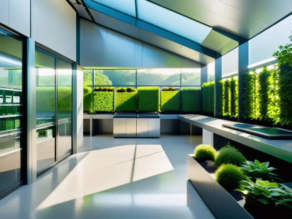 Un centro de reciclaje moderno y sostenible integrado con la naturaleza