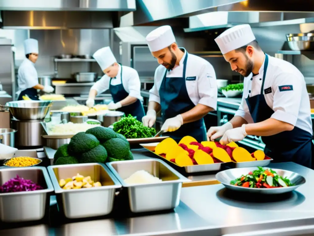 Chef y personal trabajan con pasión en cocina de restaurante, maximizando éxito reutilización residuos orgánicos