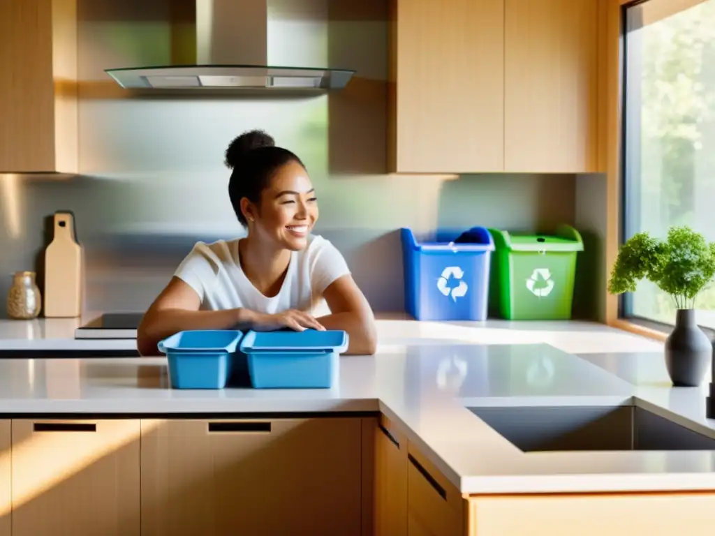 Una cocina moderna y ecológica con separación de reciclaje