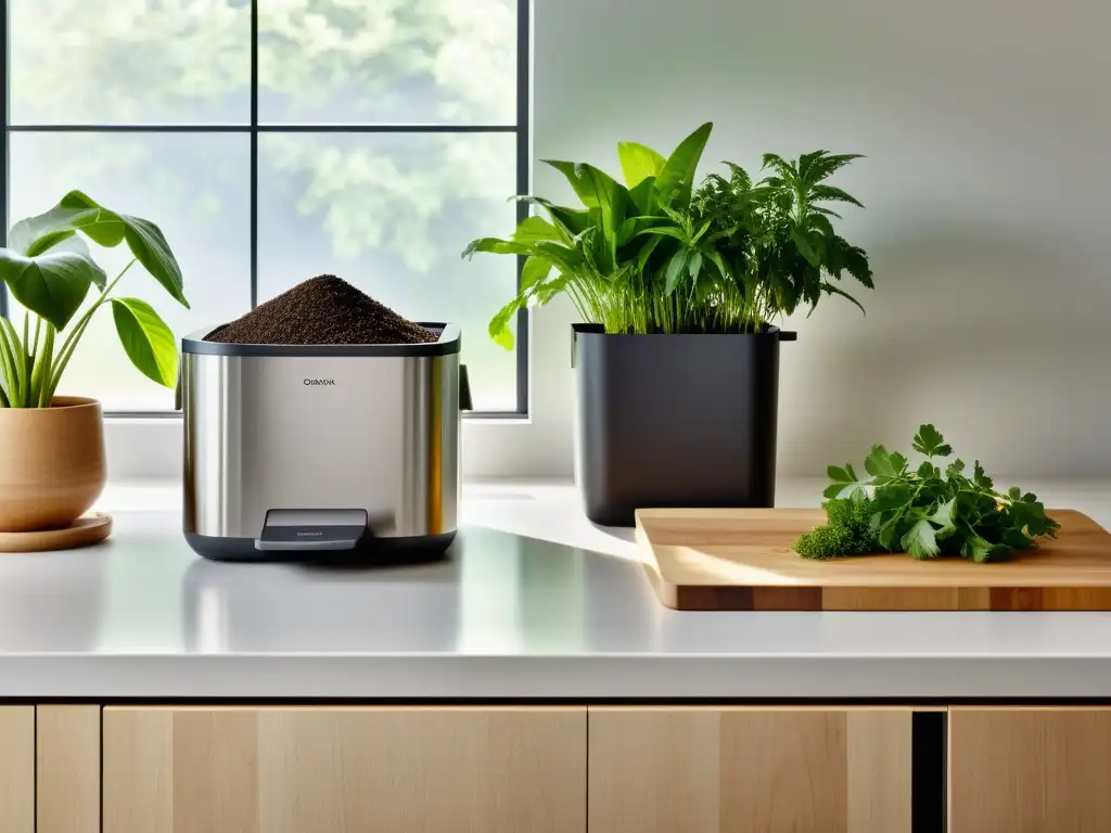 Una cocina moderna con elegante compostaje, integrado en el estilo de vida sostenible de la revolución verde en Alemania