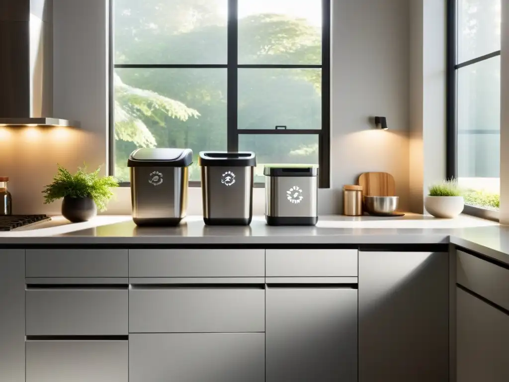 Una cocina moderna y serena, con soluciones comunes implementando TrashHelper