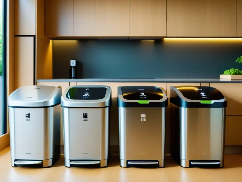 Una cocina moderna en Corea del Sur con reciclaje organizado y tecnología