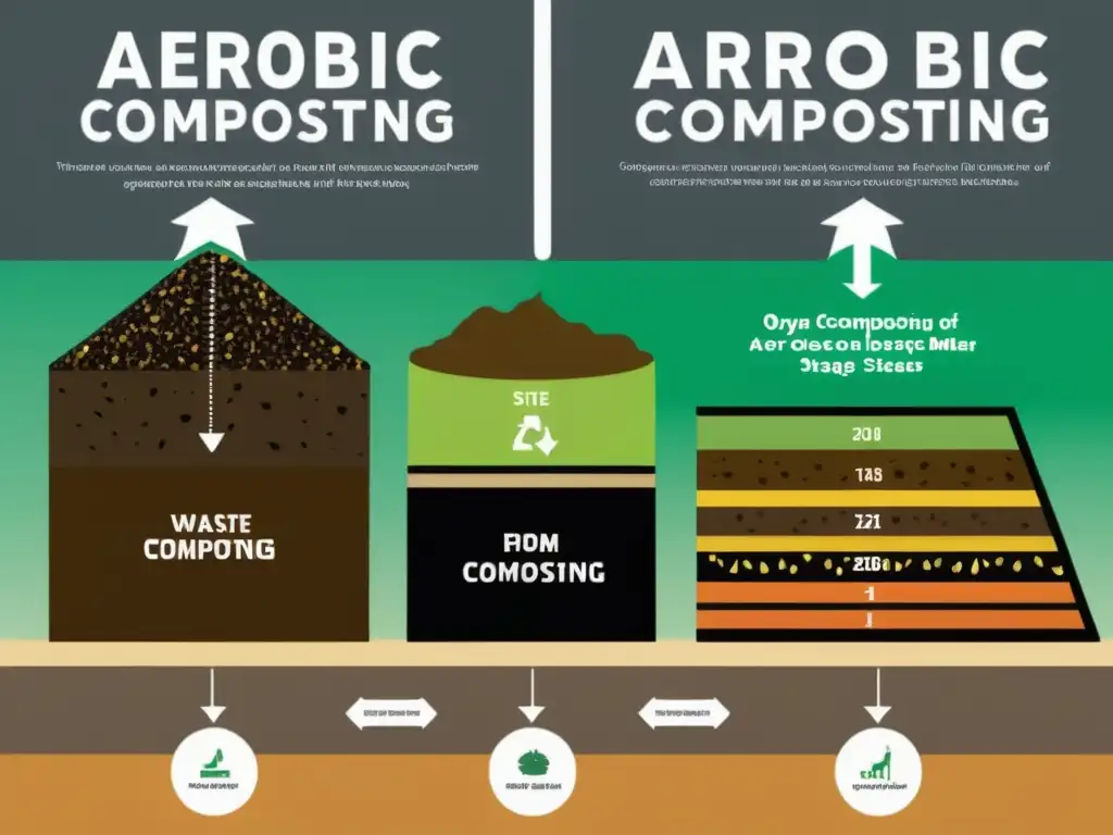 Infografía comparativa detallada de compostaje anaeróbico y aeróbico