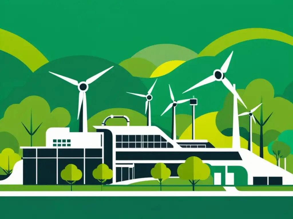 Un complejo de reciclaje futurista integrado en la naturaleza, simbolizando la coexistencia armoniosa de tecnología y sostenibilidad