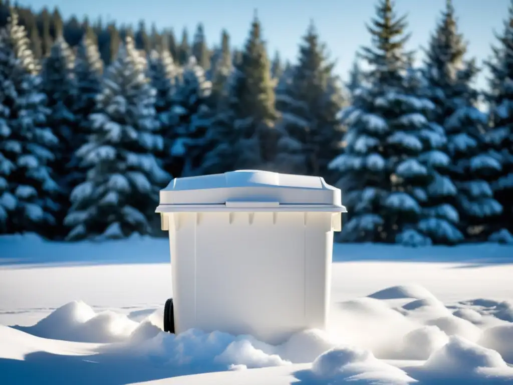 Un compostador blanco se destaca en un paisaje invernal nevado