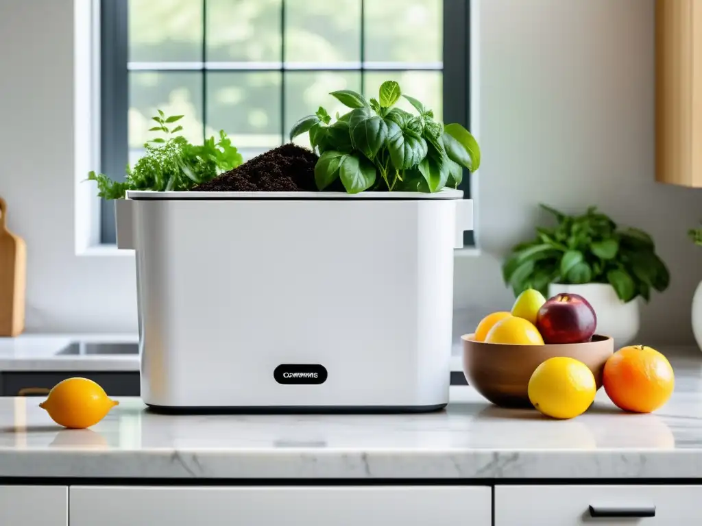 Un compostador moderno y elegante en una cocina luminosa y aireada