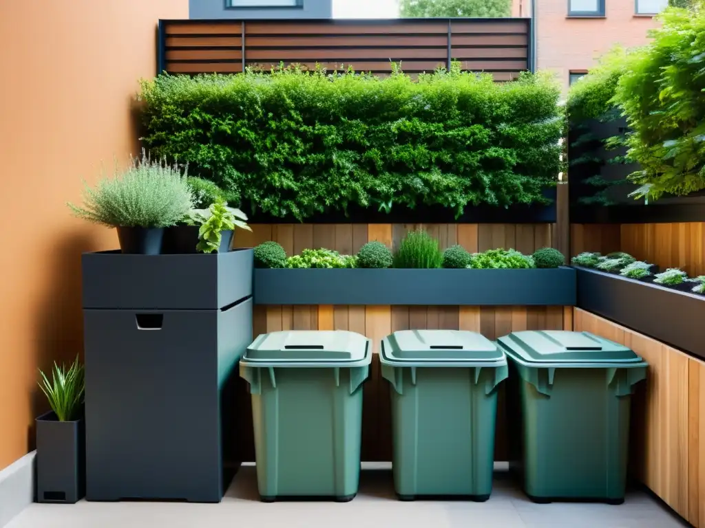 Compostaje urbano en espacios reducidos: Balcón con contenedores de compostaje integrados en la decoración urbana
