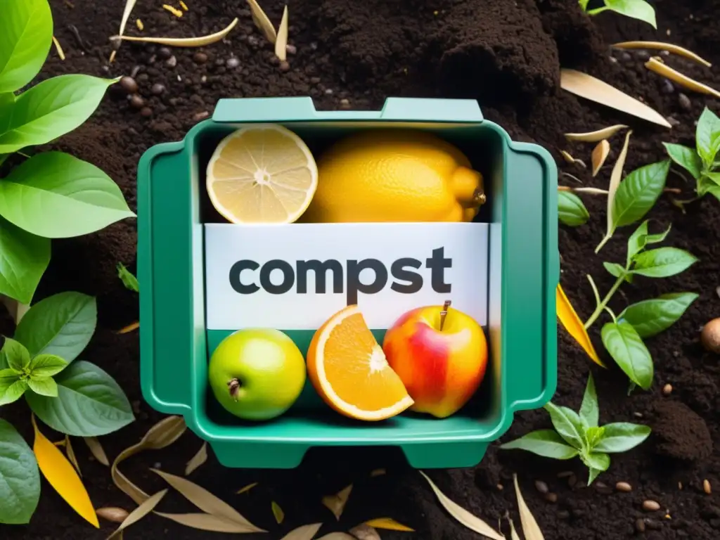 Compostaje natural: reciclaje creativo de residuos orgánicos Un compostero con capas de residuos orgánicos y tierra fértil, mostrando soluciones sustentables para reducción de residuos de embalaje