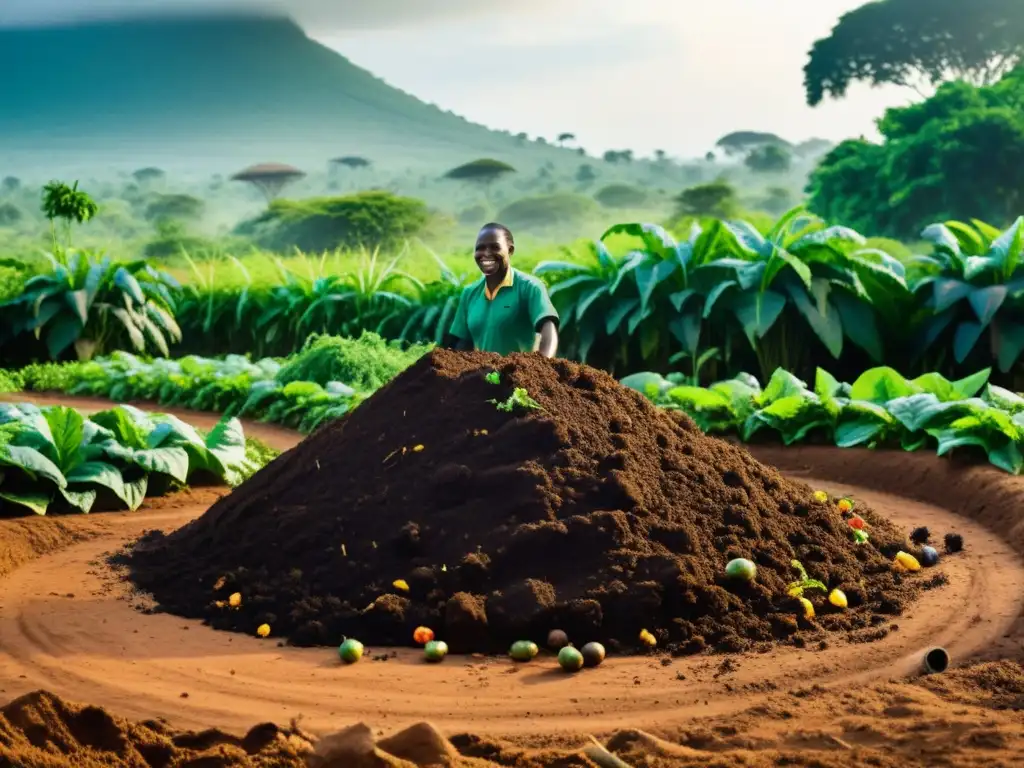 Una comunidad en África practica el compostaje, mostrando soluciones locales para el manejo de residuos