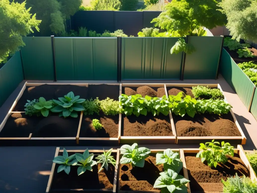 Jardín comunitario: cooperación y sostenibilidad en acción Comunidad cuidando jardín comunitario con estrategias efectivas compostaje reciclaje hogar en armonía y cooperación