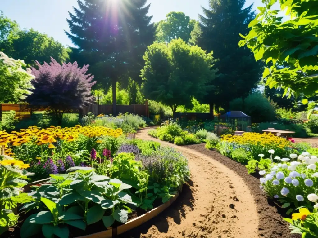 Un jardín comunitario exuberante y vibrante, con biodiversidad y un ecosistema armonioso, gracias al compostaje comunitario