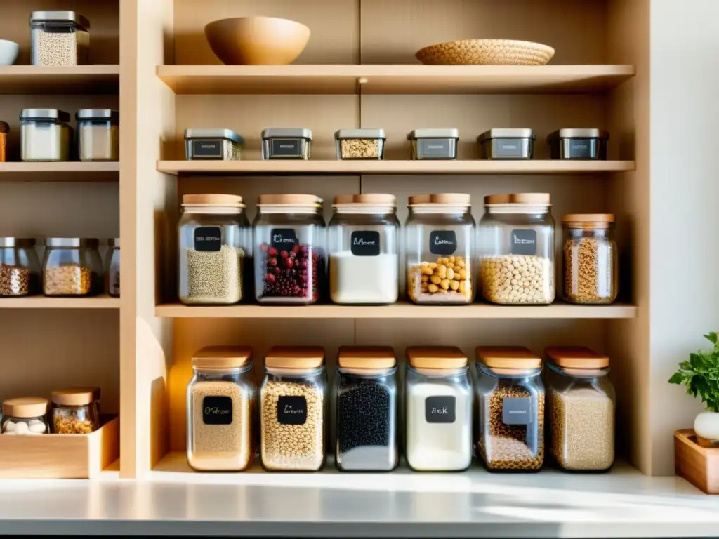 Despensa moderna con alimentos a granel, organizada y sostenible