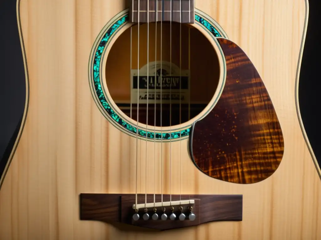 Detallada fotografía de una guitarra acústica hecha a mano con madera reciclada