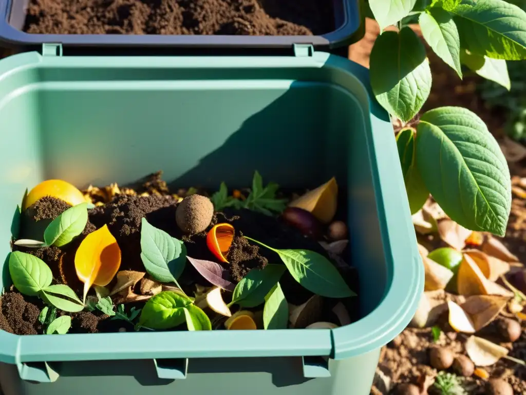 Detallada imagen de un compostador casero, exudando belleza natural