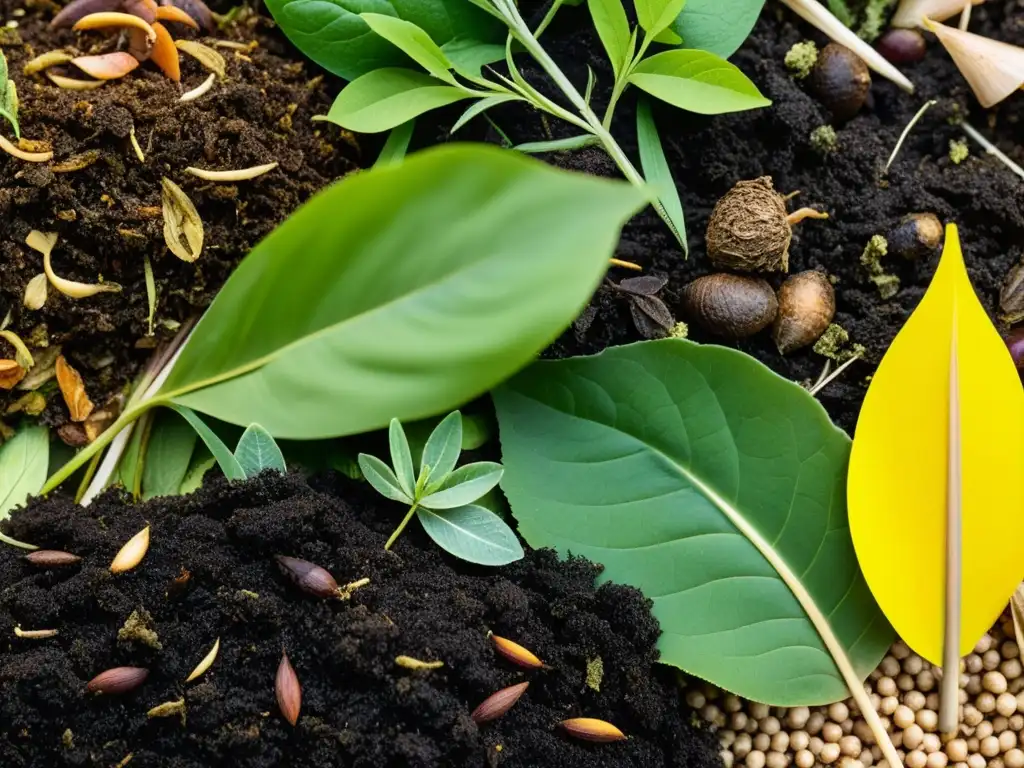 Detallada imagen de una pila de compost con capas de materiales orgánicos