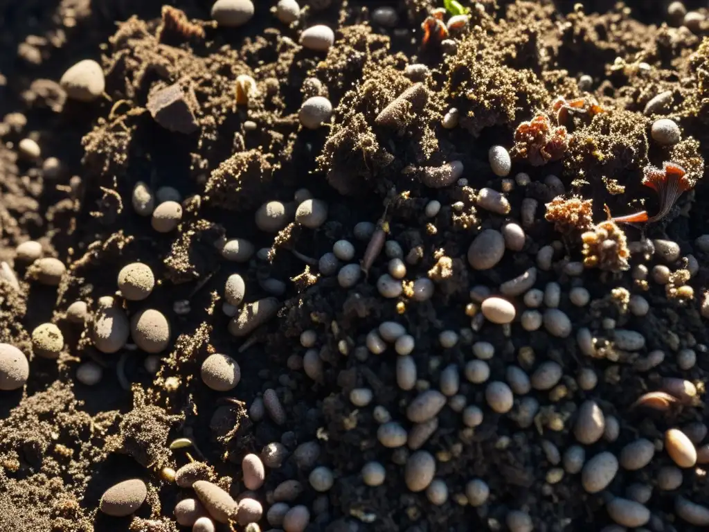 Detalle fascinante del compostaje Bokashi, rebosante de vida y vitalidad