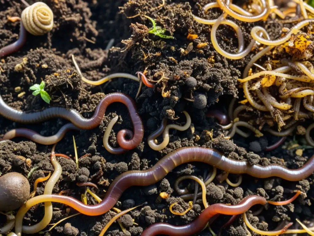 Detalle de un montón de compost, mostrando la belleza y complejidad del proceso de descomposición de materia orgánica