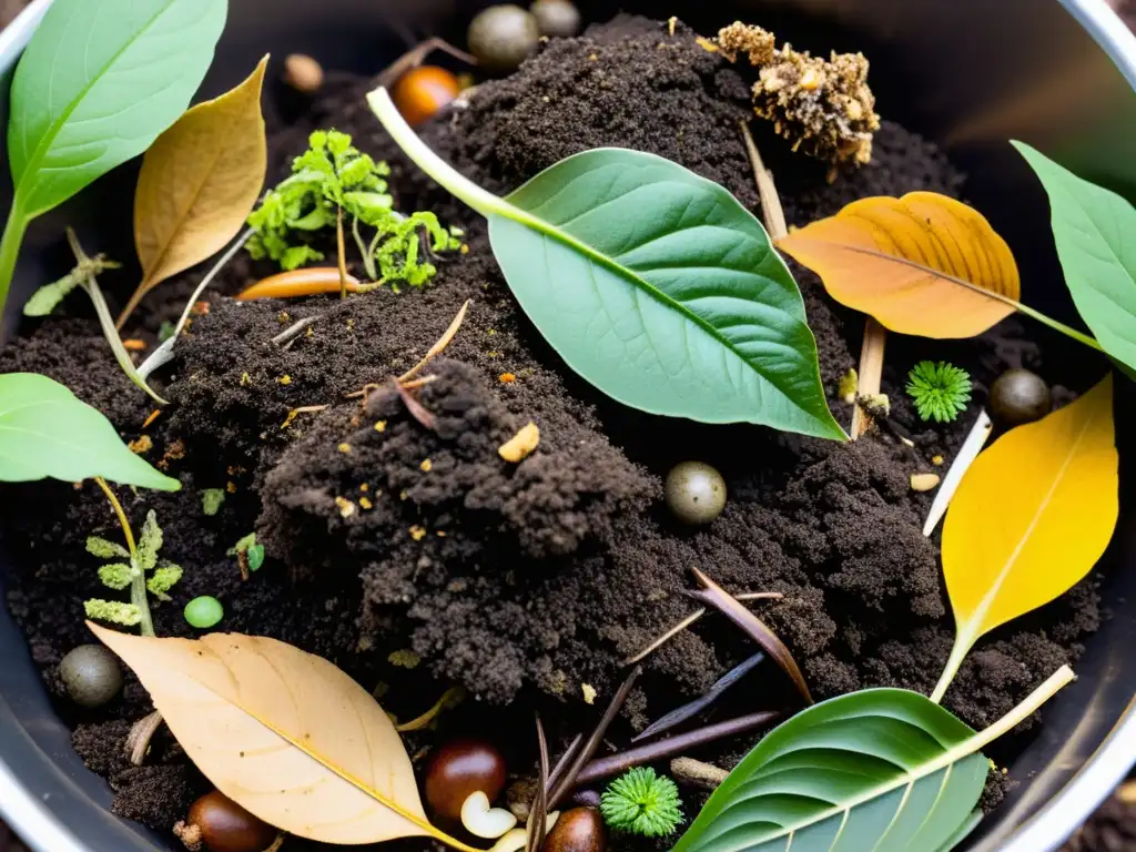 Detalles fascinantes de compostaje: capas orgánicas en bin moderno Detalle ultrarrealista de un montón de compost, resaltando la integración de prácticas sostenibles en un sistema profesional y eficiente