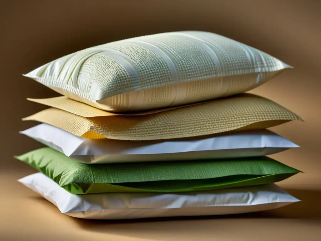 Texturas naturales de embalaje biodegradable Detalles de soluciones sustentables reducción residuos embalaje en biodegradables materiales de embalaje, resaltando textura y colores naturales