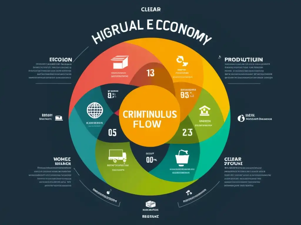 Diagrama de economía circular que representa la evolución del concepto reciclaje en un sistema de flujo continuo de materiales y recursos