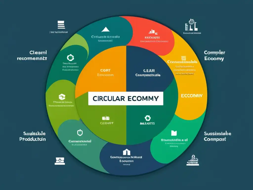 Diagrama de economía circular con flujo interconectado de recursos y materiales