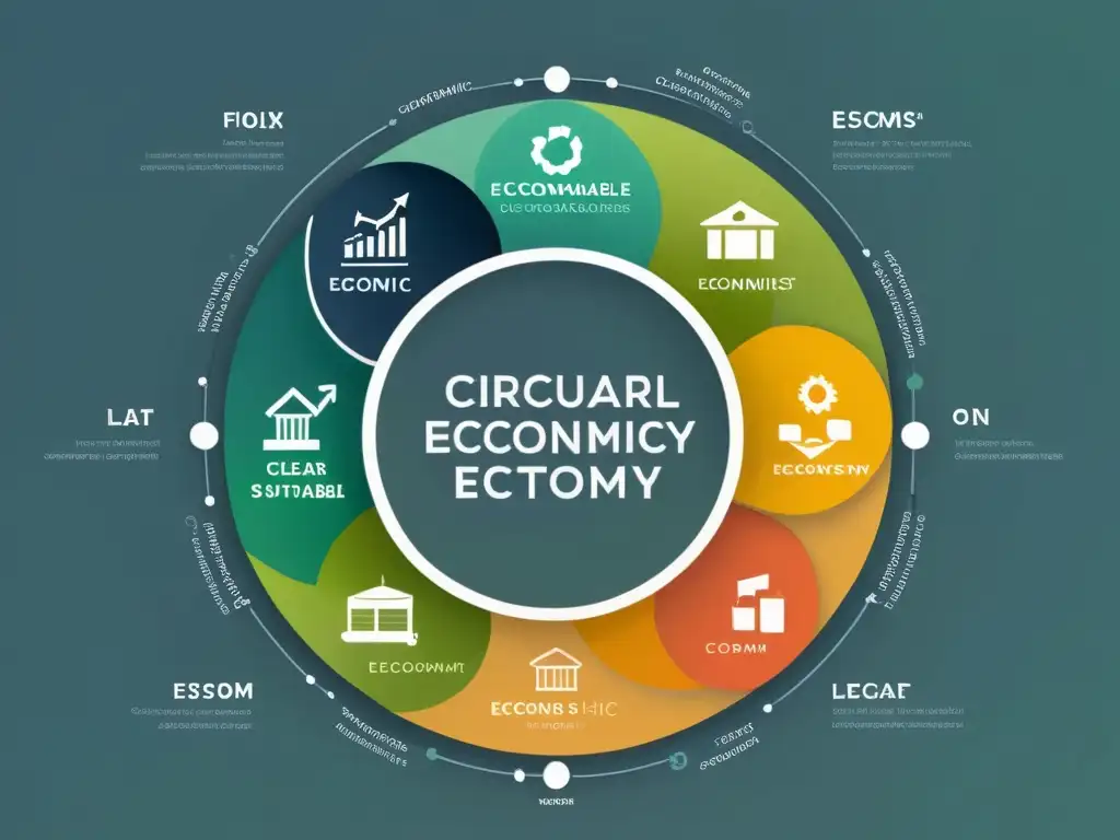 Diagrama de economía circular mostrando el impacto económico de empresas líderes en un sistema sostenible de recursos y materiales