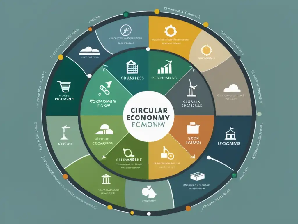 Diagrama de economía circular mostrando la interconexión de industrias en un ciclo sostenible